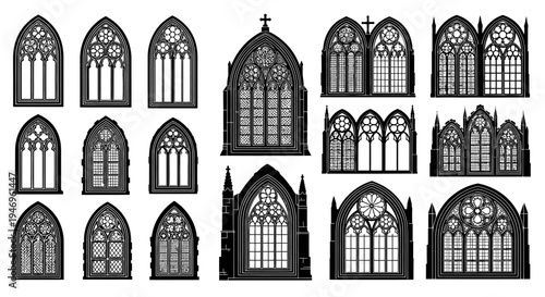 Gothic Window Collection: Ornate Architectural Elements for Design