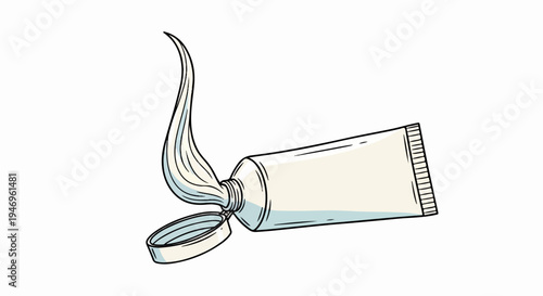 Simple illustration of a tube of cream or paste, with an open cap and wavy substance being squeezed out