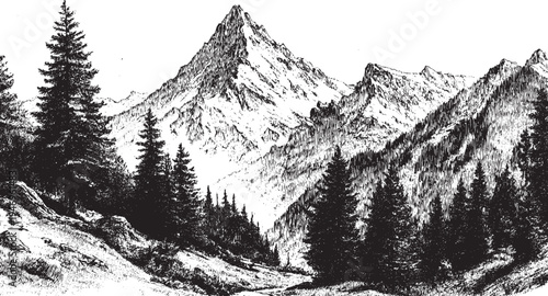 Alps landscape illustration on a white background. This vector illustration can be used in any size you like for advertising, logos, and other work.
