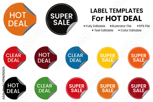 Hot Deal and Super Sale Promotional Round Label Set