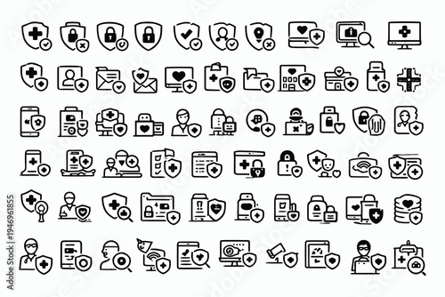 Assorted icons depicting various medical, office, and technology-related services and tools