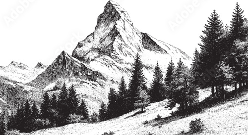 Alps landscape illustration on a white background. This vector illustration can be used in any size you like for advertising, logos, and other work.
