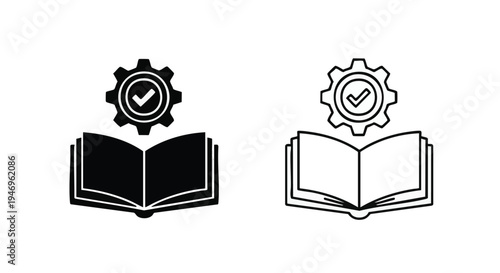 Set of 2 education icons vector, book and gear with check mark