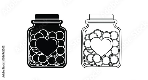 Set of 2 heart jar icons vector