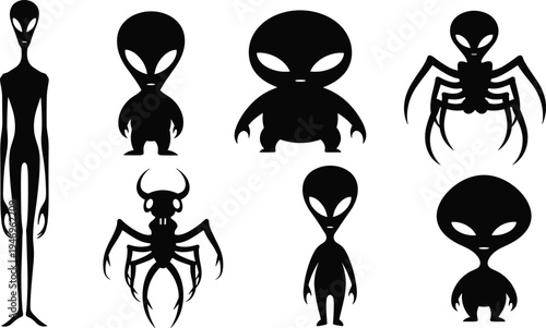 Vector silhouettes of people and children in simple style