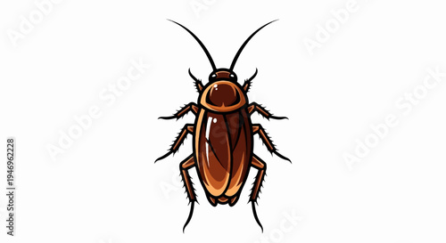 Top-down cartoon illustration of a brown cockroach with antennae and six legs on a white background