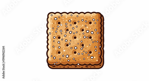 An illustrated, square, golden-brown cracker with a wavy edge and many small holes and salt grains
