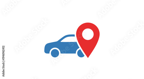 Blue car with location pin icon.