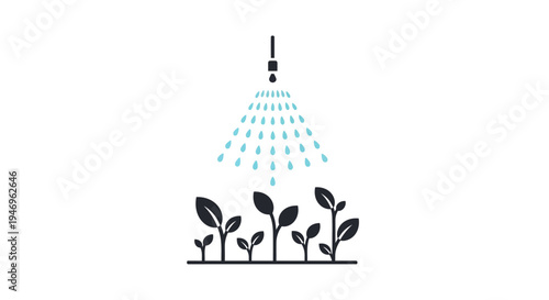 Black plants growing under water drops.