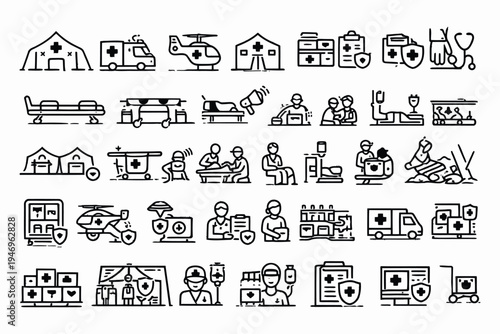 Comprehensive icons representing various medical and emergency services