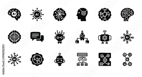 Set of 16 AI and technology icons vector