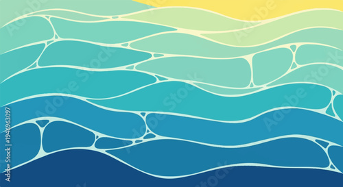 Abstract wave pattern with a gradient of blue, green, and yellow hues, interconnected by light lines