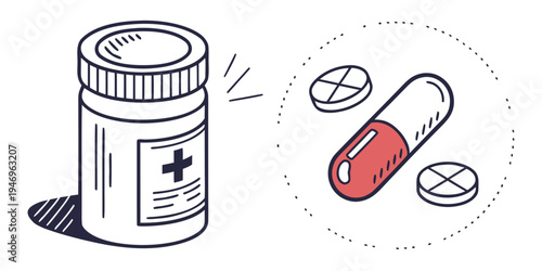 Medical bottle with pills and capsules for health and pharmacy concepts