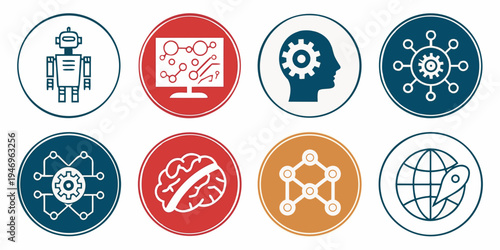 Collection of various science and technology icons in a circular shape