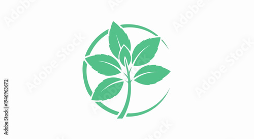 A graphic illustration of a green leafy plant sprout centered within an incomplete circular frame