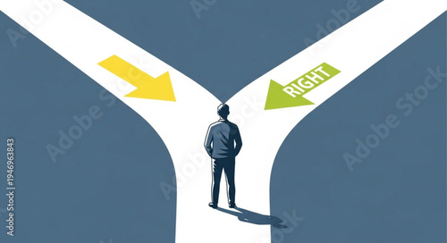 Man standing at crossroads decision.