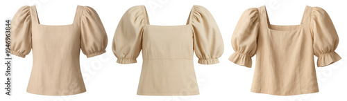 Elegant beige puff sleeve tops
