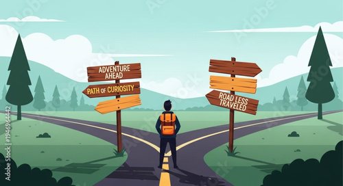 Man standing at crossroads decision.