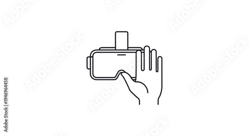 Hand holding virtual reality headset device.