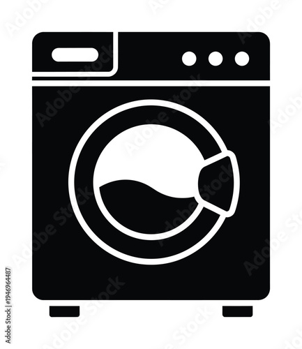 Vector of a front-loading washing machine with a circular door and control panel