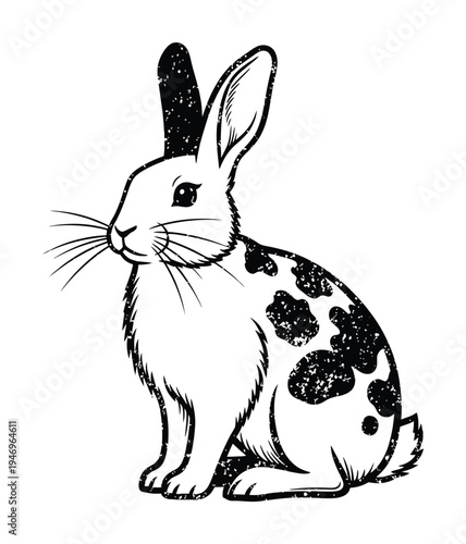 Vector of a spotted rabbit sitting calmly with alert ears
