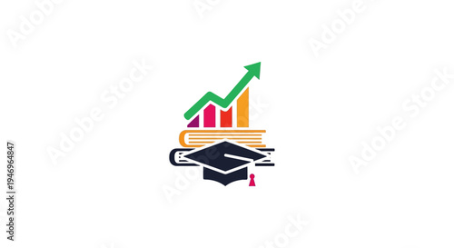 Graduation Cap with Growing Graph Chart.