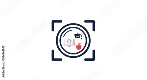 Graduation Icon with Book and Apple.
