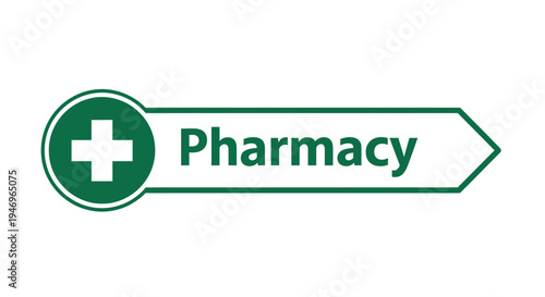 Pharmacy Sign Featuring Medical Symbol and Directional Arrow Design for Clear Guidance