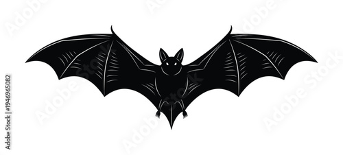 Vector of a bat with outstretched wings flying through the air against a white background
