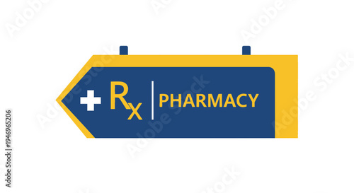 Pharmacy Sign Featuring Rx Symbol And Arrow With Prescription Symbol Clearly Showed