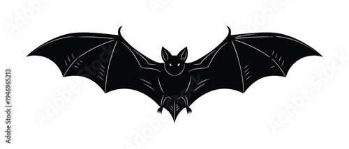 Vector of a flying bat with outstretched wings and a silhouette design.