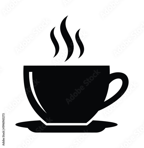Vector of a steaming cup of hot coffee or tea on a saucer