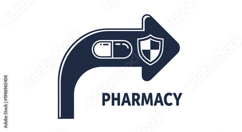 Pharmacy Symbol: Medication Protection, Healthcare Arrow, Medical Shield Illustration Concept