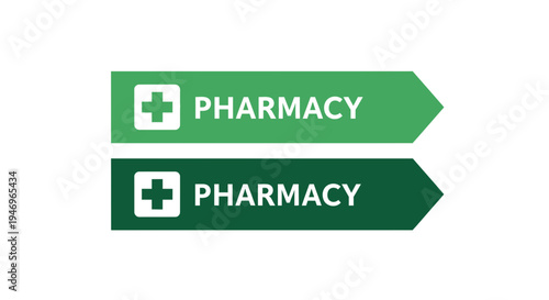 Pharmacy Symbol Design In Green With Text And Medical Cross, Signage Concept
