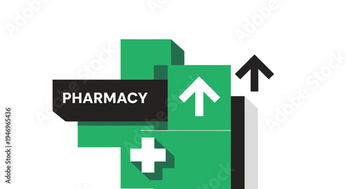 Pharmacy Symbol Design With Green Blocks and Directional Arrows Upwards Trend Illustration