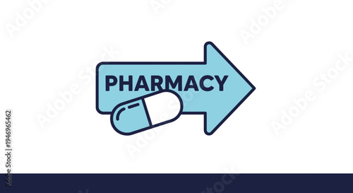 Pharmacy Symbol: Direction, Medication, Healthcare, Medical Icon, Conceptual Graphic Design