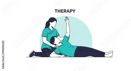 Physical Therapist Assisting Patient With Arm Exercise During Treatment Session Illustration