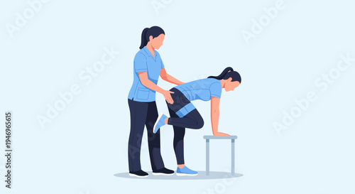 Physical Therapy Session Depicting a Therapist Assisting a Patient With Exercise Activities