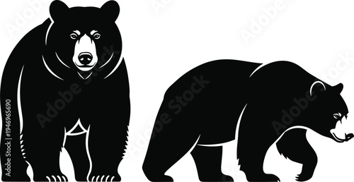 Two black bears standing and walking on white background bear silhouettes standing bear 1 walking bear