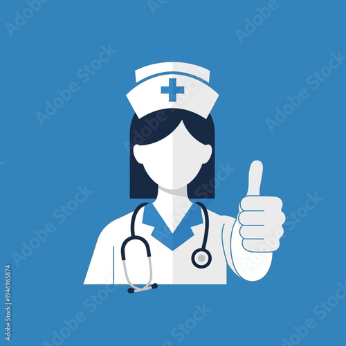 Positive Medical Professional: Nurse Icon Showing Approval with a Thumb Up Gesture of Success