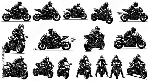 Motorcycle Rider Collection: Dynamic Poses of Sportbikes and Racers