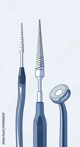 Precision Dental Instruments: A Detailed Vector Illustration of Specialized Medical Tools for