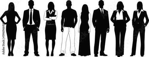 Professional diverse group of business people silhouettes standing together in formal suits representing corporate leadership team success career growth and global company partnership.