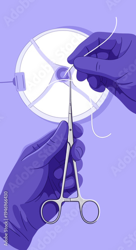 Precise Surgical Procedure Depiction: Hands Performing Medical Suturing with Specialized Tools