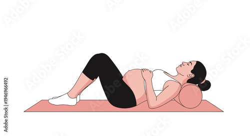 Pregnant Woman Relaxing in a Yoga Pose, Promoting Wellness and Physical Comfort