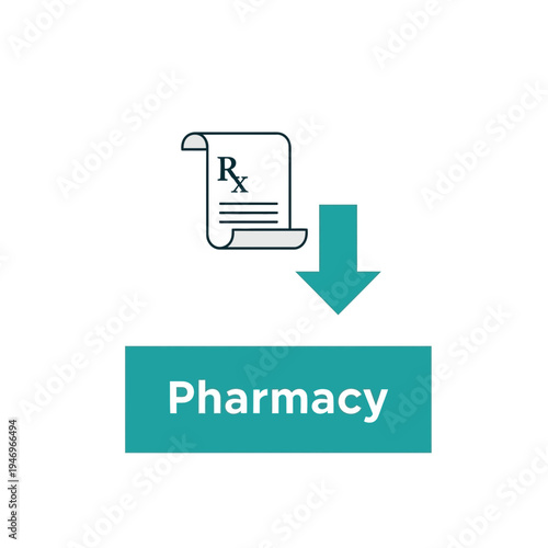 Prescription and Arrow Directing to Pharmacy: Medical Document and Healthcare Concept Illustration