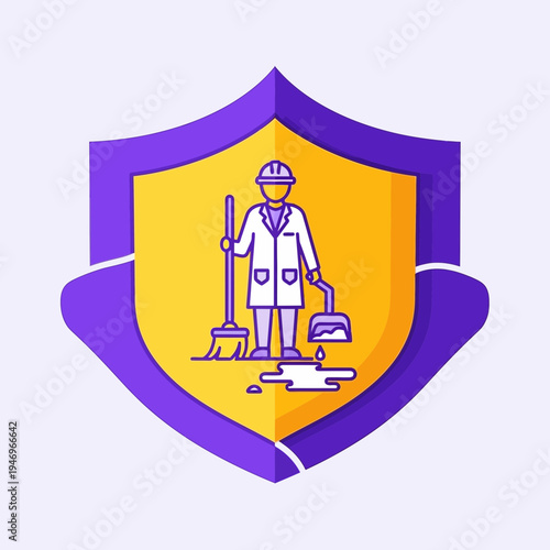 Professional Cleaning Service Emblem Illustrating Hygiene Standards and Health Safety Procedures