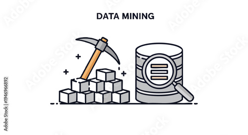 Data mining icon vector illustration with pickaxe and database