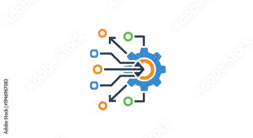 Blue gear with colorful connections technology.