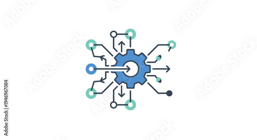 Blue gear with connected nodes.